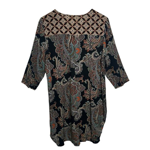 Anthropologie Fig & Flower Top Womens Sz Medium Black Artsy Boho Tunic Floral - Picture 2 of 13